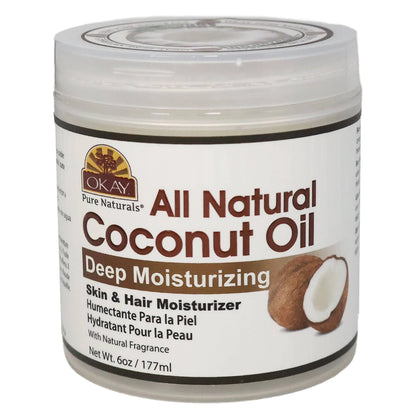 OKAY 100% Coconut Oil for Hair and Skin in Jar 6oz / 177ml: Natural Care for Shine and Hydration