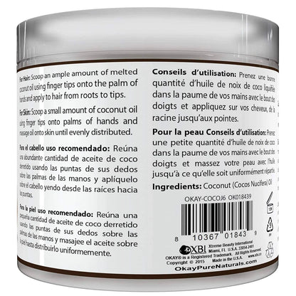 OKAY 100% Coconut Oil for Hair and Skin in Jar 6oz / 177ml: Natural Care for Shine and Hydration